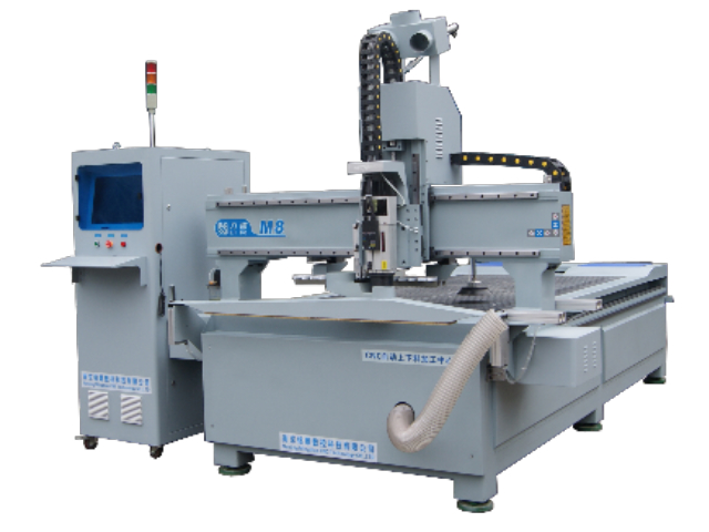Fresadora CNC M8 con carga y descarga automática de tableros de madera.
